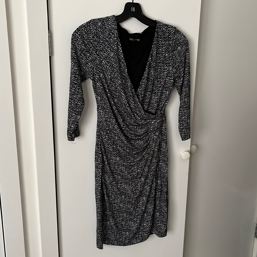 Express Printed Faux Wrap Zipper Dress